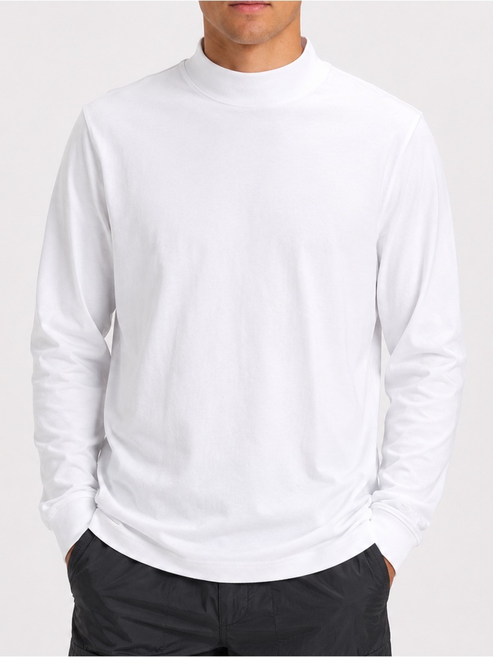 Stoic 100% Cotton Mock Turtleneck Long Sleeve Shirt White Men's Size XL